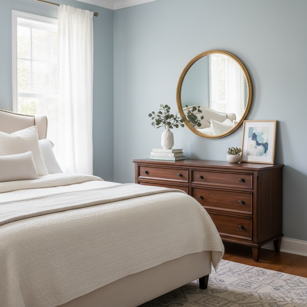 Position your dresser opposite the bed to optimize space and function.