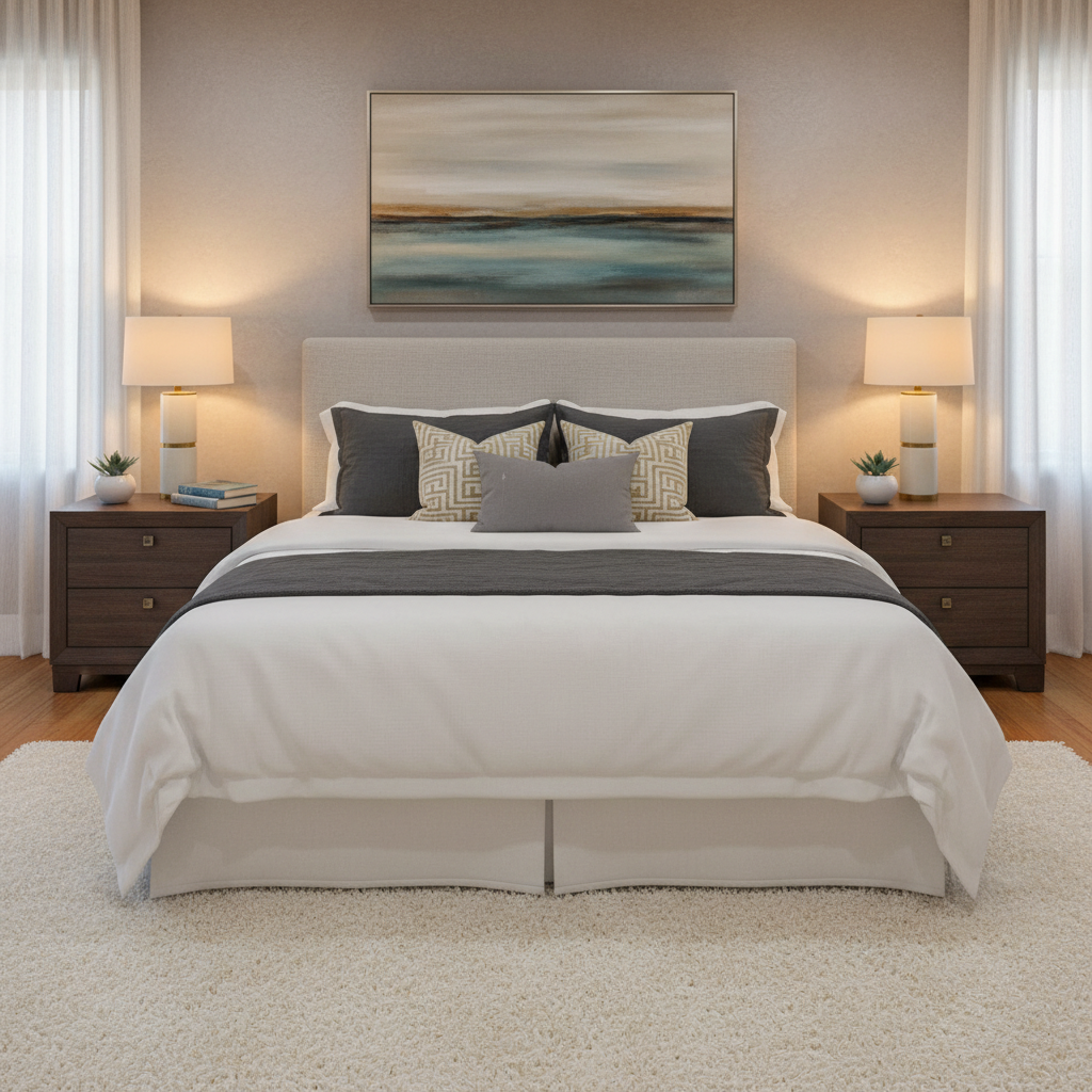 Create symmetry with matching nightstands to balance your bedroom space.