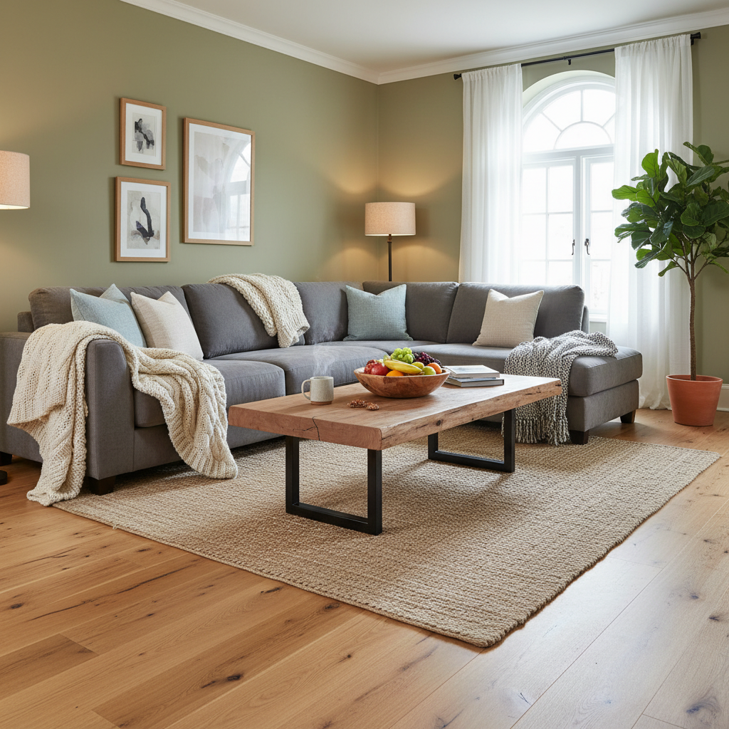 Nordic living room combines natural materials like wood wool and linen for warmth