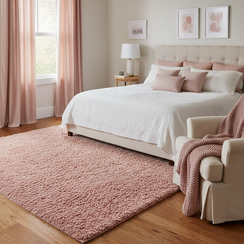 Cozy bedroom showcasing modern pink decorating ideas with textiles and layers